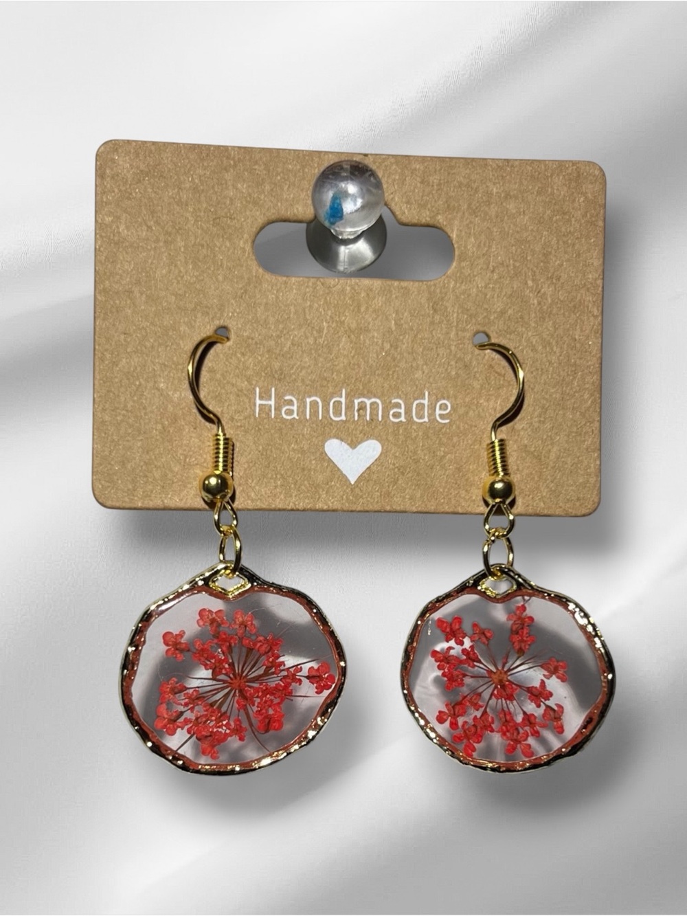 Handmade Gold and Red Floral Earrings